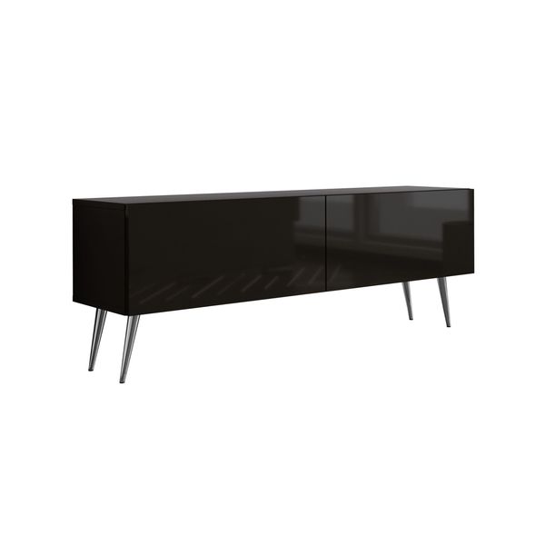 Cabinet Tv : Nero Opaco / Nero Lucido, Gambe Cromate, 140 X 52 X 32 Cm-image
