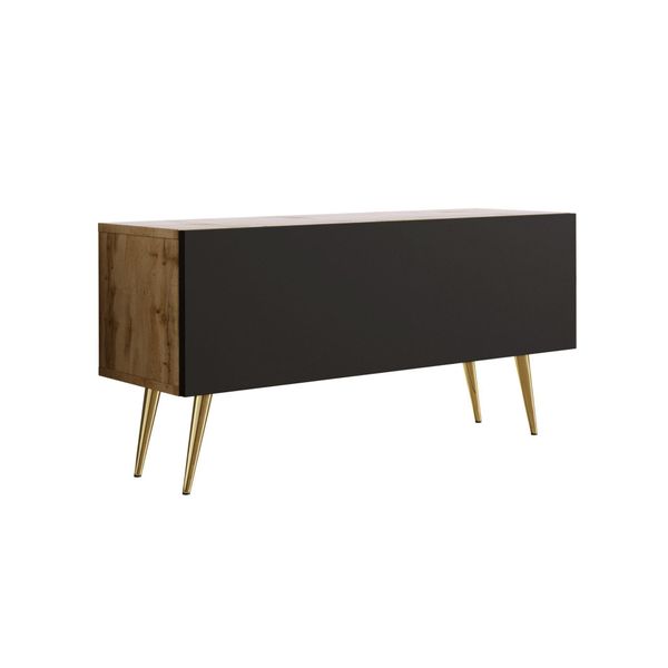 Supporto Tv: Rovere Wotan / Nero Opaco, Gambe Dorate, 100 X 52 X 32 Cm-image
