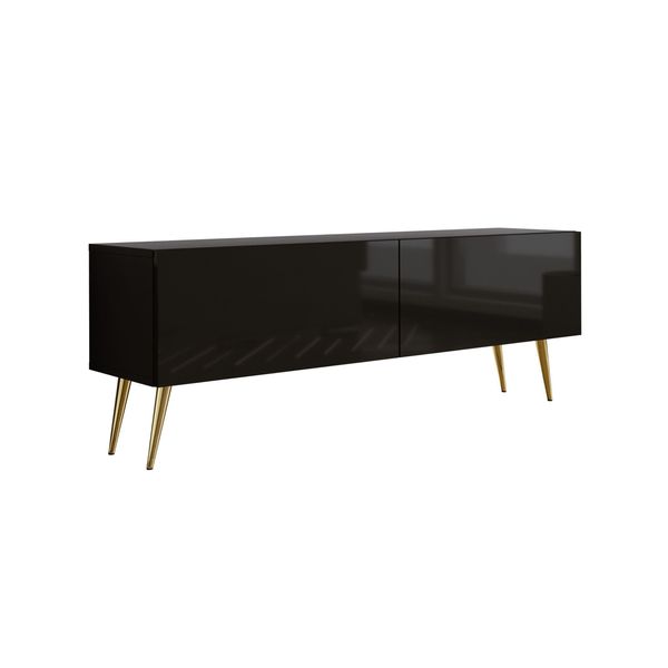 Supporto Tv : Nero Opaco/Nero Lucido, Gambe Dorate, 140 X 52 X 32 Cm-image