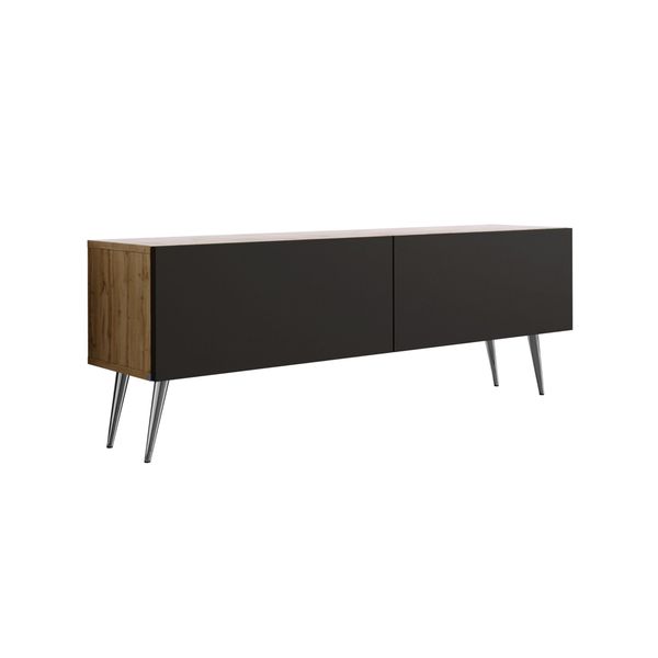 Supporto Tv : Rovere Wotan / Nero Opaco, Gambe Cromate, 140 X 52 X 32 Cm-image