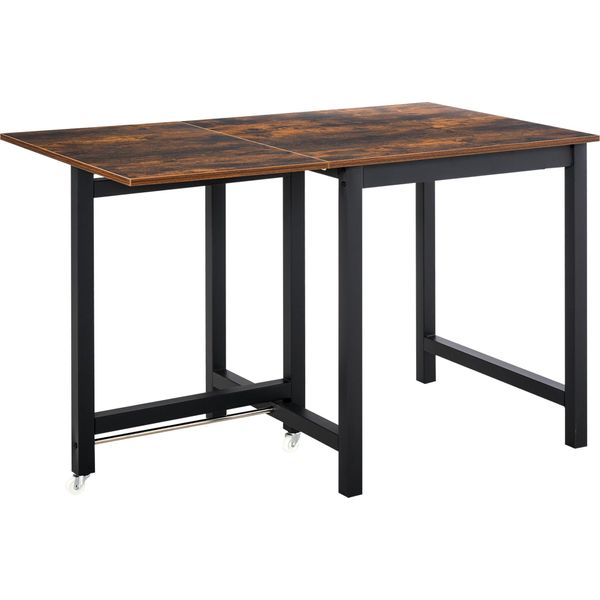 Homcom Tavolo Da Pranzo Allungabile, Tavolo Da Cucina Pieghevole Con Rotelle, Tavolo Pieghevole In Metallo, Caricabile Fino A 20 Kg, Per Cucina, Sala Da Pranzo, 118 X 70 X 76,5 Cm, Marrone-image