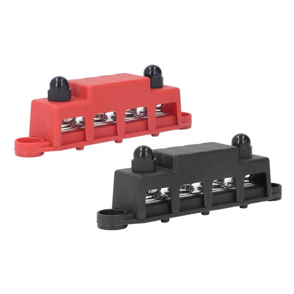 2Pcs Bus Bar Terminal Block 48V 250A Heavy Duty Module Power Distribution Dc Box 4 Posizioni M10 Per Rv Marine Rosso Nero-image