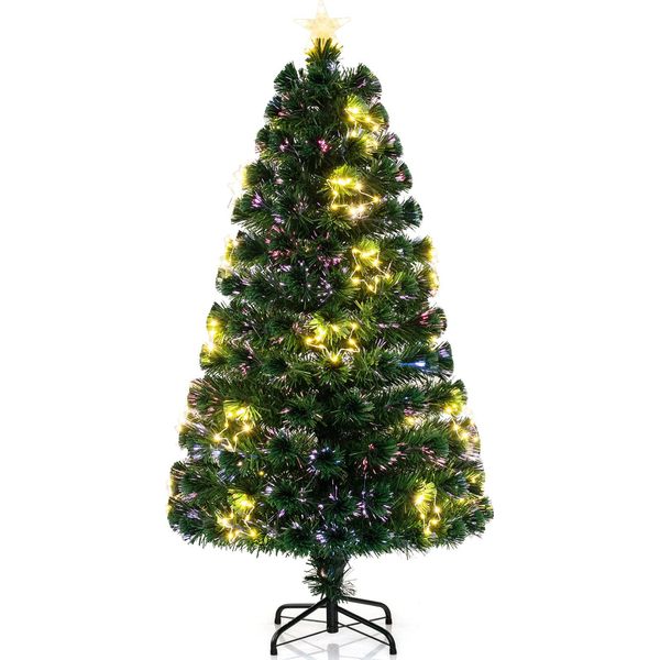 Costway Albero Di Natale Artificiale 150 Cm Con Cima A Stella, 24 Led Bianchi Caldi E 170 Punte Di Rami, Albero Di Natale In Fibra Di Vetro, Albero Di Natale Artificiale-image