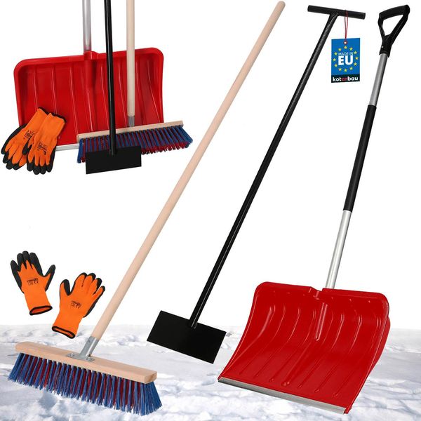 Kotarbau® Set Pala Da Neve Con Manico In Alluminio 135 Cm Scopa Stradale Con Manico In Legno 150 Cm Raschietto Per Ghiaccio 119 + Guanti Pala Da Neve Spazzola Da Neve Spazzola Da Neve Manico In Alluminio Per Rimozione Neve-image