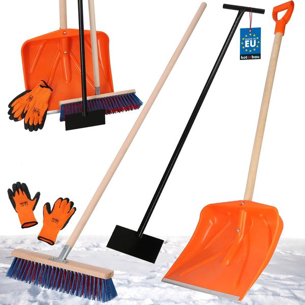 Kotarbau® Set Pala Da Neve Con Manico In Legno 136 Cm Scopa Stradale Con Manico 43 Cm Raschietto Per Ghiaccio 119 X 20 Cm + Guanti Pala Da Neve Spazzola Da Neve Spazzola Da Neve Manico In Legno Per Rimozione Neve-image