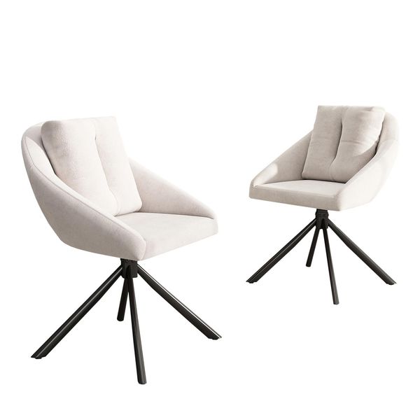 Sweiko Sedia Da Pranzo Sedia Di Velluto Sedia Imbottita Sedia Girevole, Tessuto Di Velluto Traspirante, Design Ergonomico, 2 Pezzi, Beige-image