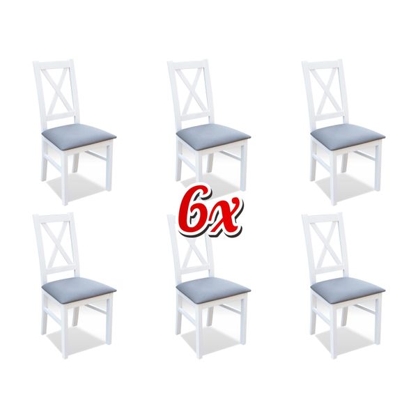 Set Legno Poltrona Tessile 6X Sedie Gruppo Pranzo Design Sala Da Pranzo Sedia Legno Massello-image