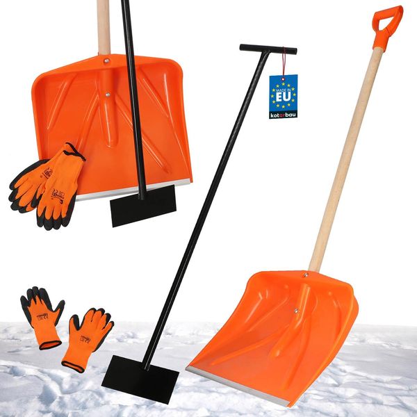 Kotarbau® Set Pala Da Neve Con Manico In Legno 136 Cm Raschietto Per Il Ghiaccio 119 X 20 Cm + Guanti Pala Da Neve Calda Rimuovi Neve Pala Da Neve Auto Raschietto A Spinta Con Manico Pala Con Manico-image