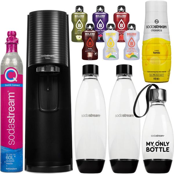 Sodastream Sparkling Water Maker Terra Black Set Bottiglie Sciroppo Cartuccia-image