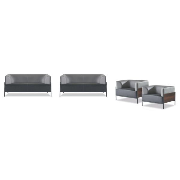 Set Completo Di Divani Ergonomici 4 Pezzi Nero Imbottito Di Design Stile Moderno-image