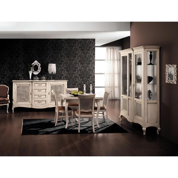 Set Mobili In Legno Cassettiera 4X Sedia Tavolo Vetrina Nuovo Gruppo Sala Da Pranzo 7Pz-image