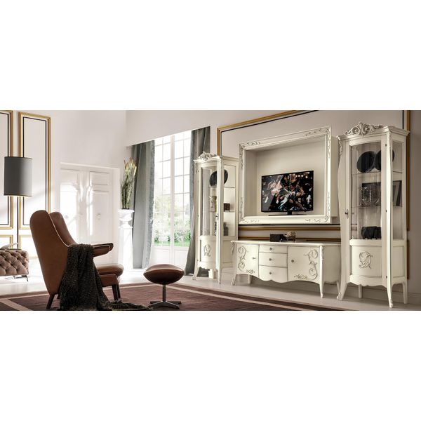 Set 4 Pezzi Soggiorno Rtv Vetrina Tv Credenza Armadio Tavolo Soggiorno Legno Mobili-image