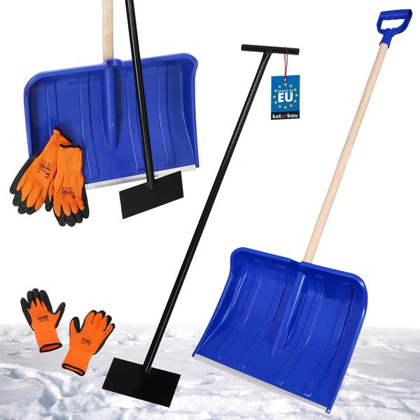 Kotarbau® Set Pala Da Neve Con Manico In Legno 135 Cm Raschietto Per Il Ghiaccio 119 X 20 Cm + Guanti Pala Da Neve Calda Rimuovi Neve Pala Da Neve Auto Raschietto A Spinta Con Manico Pala Con Manico-image