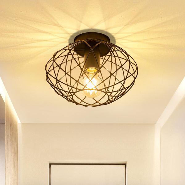 Zmh Faretto Da Soffitto Nero Lampada Da Corridoio 1 Fiamma Da Soffitto Piccole Luci Da Soffitto Industriale Lampada Da Soggiorno Retrò Con Attacco E27 Max.40W Lampada Da Cucina Ø 25Cm-image