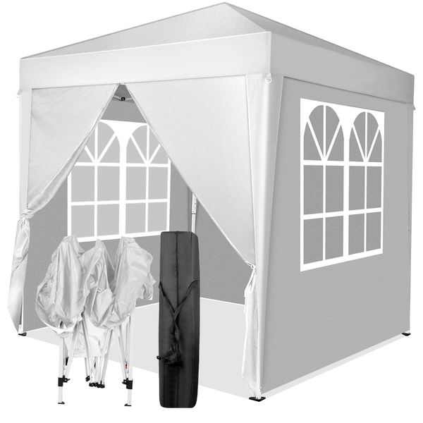 Gazebo Pieghevole Fch 2 X 2 M Con 4 Pareti Laterali, Finestra, Tendone Con Protezione Uv, Con 4 Pannelli Laterali, Tenda Da Giardino, Tendone, Bianco-image