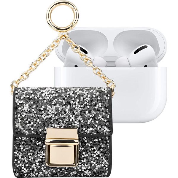Ideal Of Sweden, Mini Custodia Per Airpods Modello Cosmo Con Catena Glitter, Nero / Argento-image