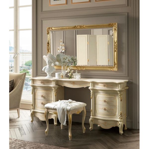 Tavola Da Toilette Specchio Consolle Di Design Mobili Di Lusso Cassettiera Bassa In Legno Set Nuovo-image