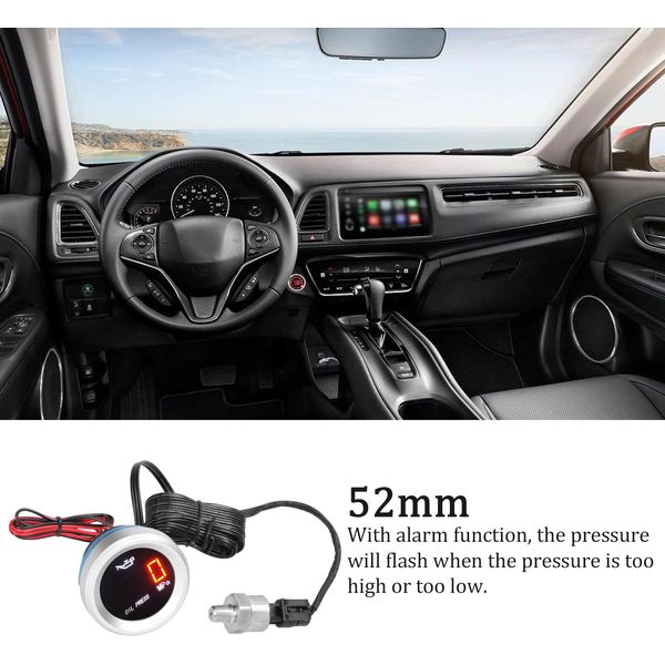 52 Mm Oil Pressure Gauge Car Digital Meter Led Display 9-35V Con Sensore 1/8NPT Funzione Di Allarme-image