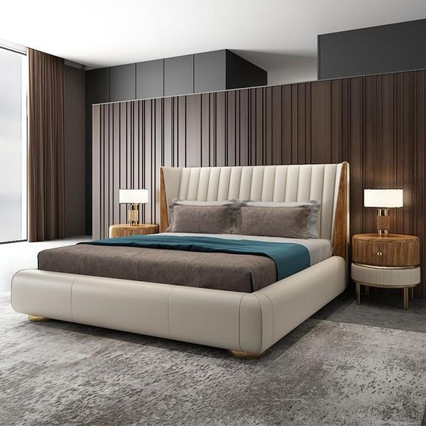 Mobili Italiani Di Design Letto Matrimoniale 150X200Cm Letti In Pelle Nuovo-image