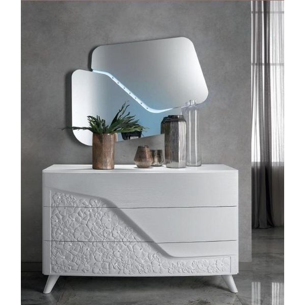 Lusso Set 2 Pezzi Cassettiera Specchio Cassettiera Legno Console Design Moderno Bianco Nuovo-image