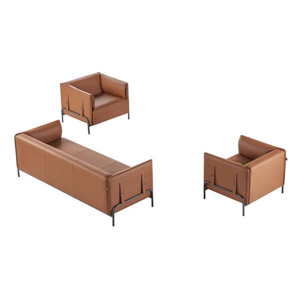 Set Di Sedute Per Ufficio 3 Pezzi 3 Posti Con 2X Poltrona Studio Colore Marrone-image