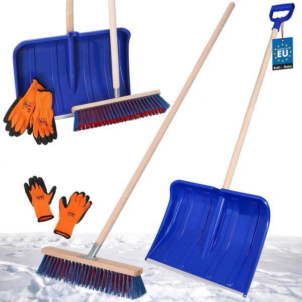 Kotarbau® Set Pala Da Neve Con Manico In Legno 135 Cm Scopa Da Strada 43 Cm + Guanti Pala Da Neve Spazzaneve Scopa Da Giardino Con Manico Pala Da Neve Per Esterni Manico In Legno Per Auto Per Sgombero Neve-image