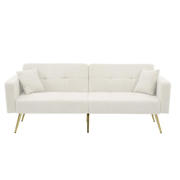 Abrihome Divano Letto A 3 Posti Con Superficie Di Appoggio 175 × 90 Cm, Letto Per Ospiti Divano Letto Con Cuscini E Schienale Regolabile, Bianco-image