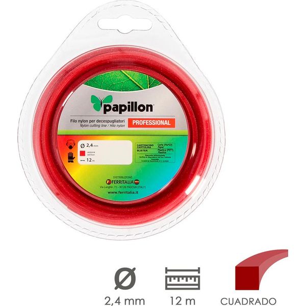 Papillon Hilo Nylon Decespugliatore Professionale Quadrato Ø 2,4 Mm. Rotolo Da 12 Metri. Filo Da Taglio In Nylon Erba, Giardino, Erbacce, Decespugliatore-image