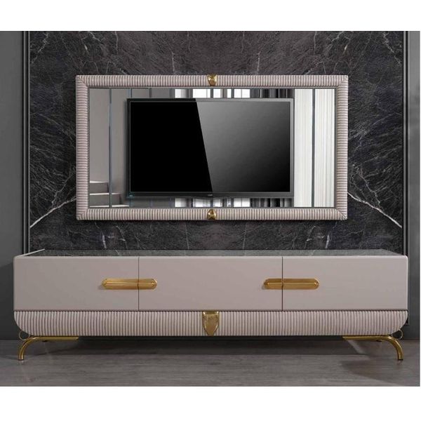 Parete Attrezzata Legno Moderno Stile Scaffale Soggiorno Mobile Rtv Con Cornice Tv-image