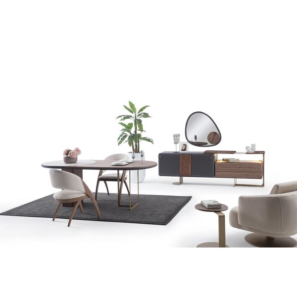 Elegante Set Per Sala Da Pranzo Tavolo Da Pranzo 4X Sedie Imbottite Credenza Specchio-image