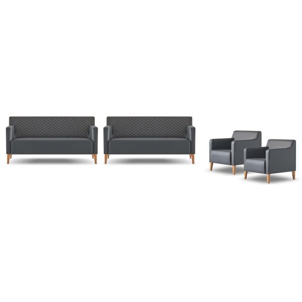 Set Da Studio 4 Pezzi Nero 2X 3 Posti 2X Poltrona Unicolor Moderno-image