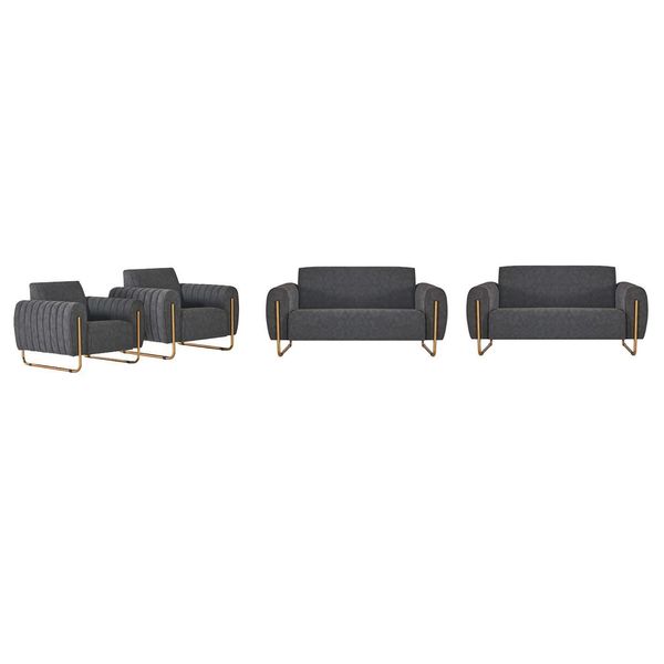 Divani In Tessuto Studio 4 Pezzi 2X 2 Posti Con 2X Poltrona Grigio Unicolore-image