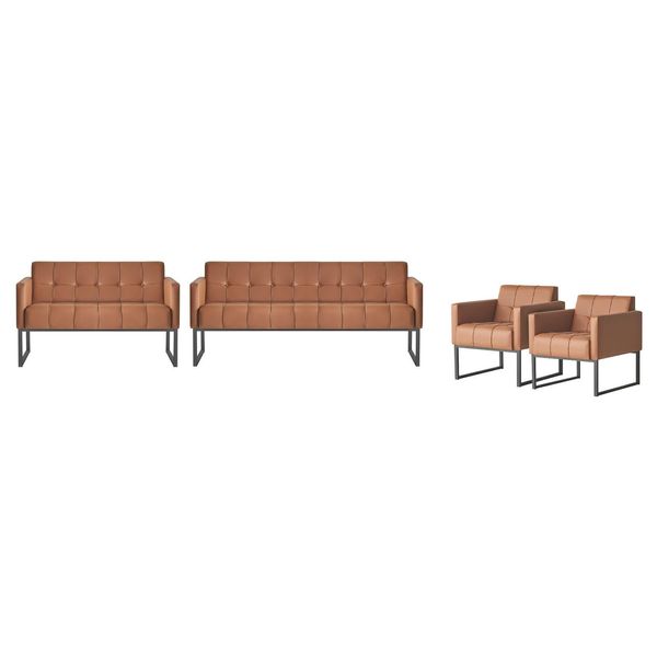 Set Da Studio 4 Pezzi 2X 3 Posti 2X Poltrona Marrone Unicolore Stile Moderno-image