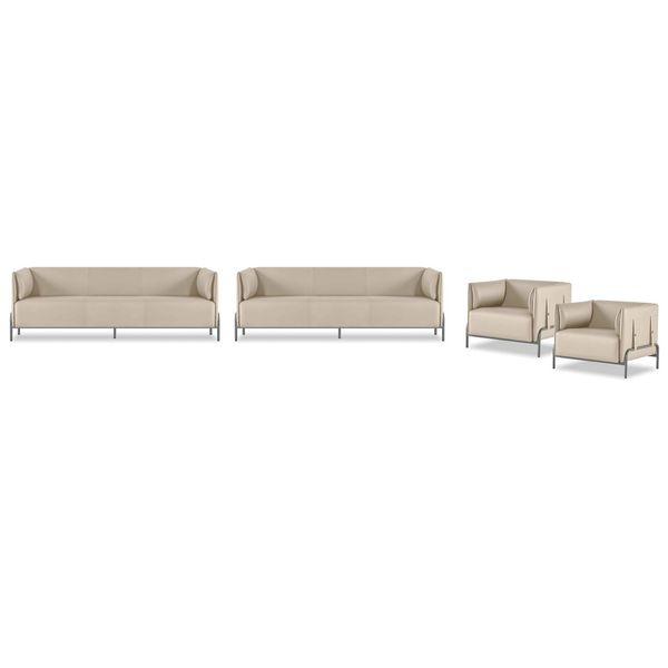 Mobili Da Studio Beige Chiaro Di Design 2X Poltrona In Pelle A 3 Posti 4 Pz-image