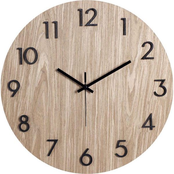Orologio Da Parete Sensahome Florence - Orologio Moderno Rotondo Con Numeri - Design Scandinavo Con Legno - Ø38 Cm - Marrone-image