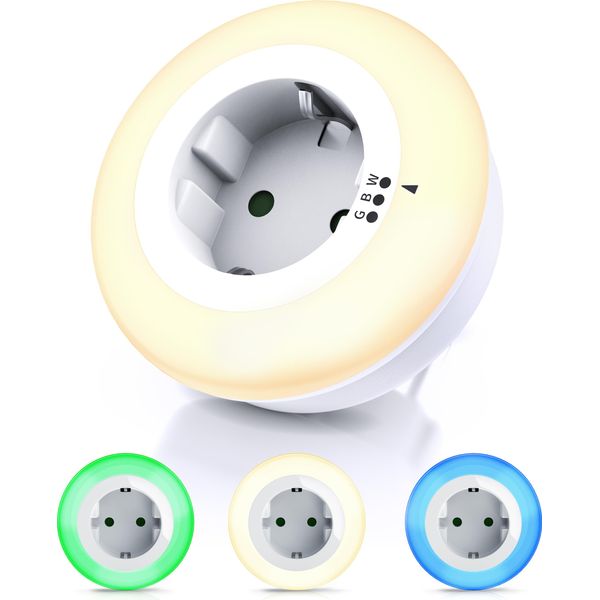 Luce Notturna Led Brandson Con Presa, Sensore Crepuscolare, Cambio Di Colore (Bianco Caldo, Verde, Blu), Automatico, Lampada Notturna Con Spina Adattatore, Led Integrato-image