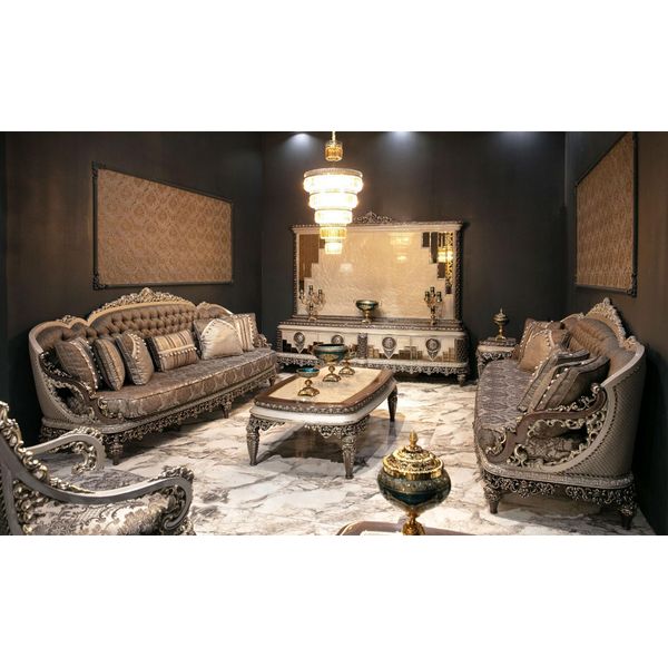 Lusso Set Di Divani 3+3 Tavolino Divano Divano Moderno Grigio Set Nuovo-image