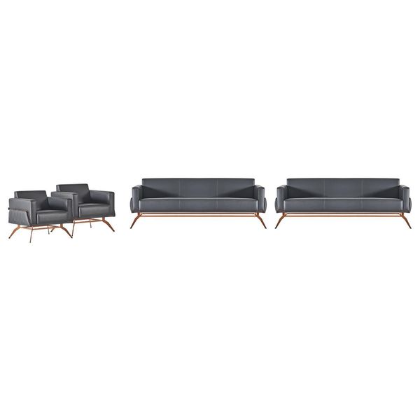 Set Studio 4 Pezzi 3 Posti Poltrona Divani Soggiorno Grigio Unicolore-image