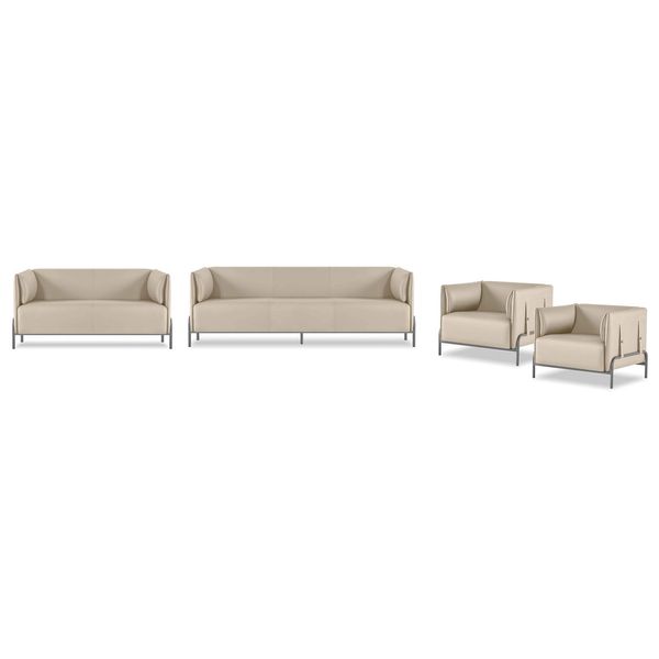 Sedute In Ecopelle Beige Lussuosa Poltrona A 3 Posti 2X Poltrona A Due Posti 4 Pz-image