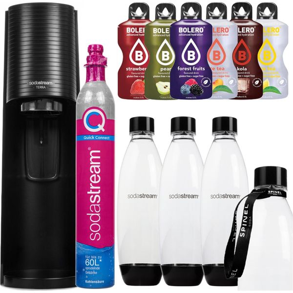 Sodastream Per Acqua Frizzante Terra Black Set Con 3 Bottiglie Di Sciroppo A Cartuccia-image
