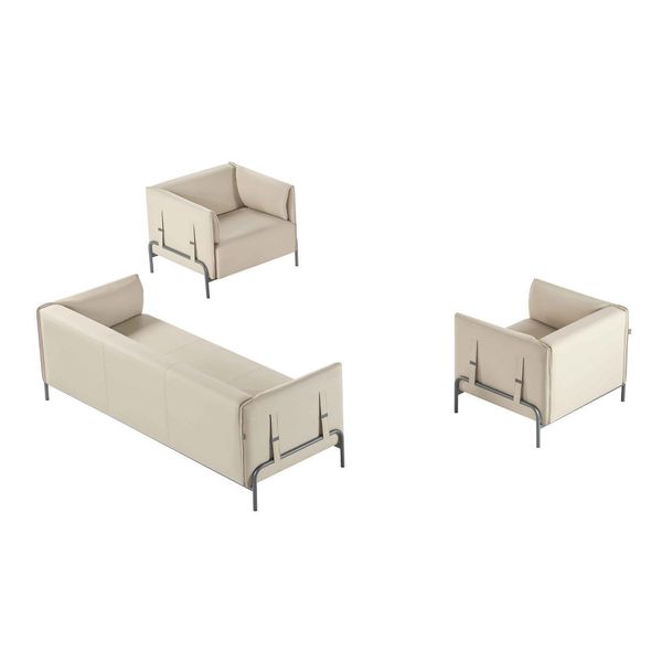 Set Studio 3 Pezzi Beige 3 Posti 2X Poltrona Con Cuscini Soggiorno-image