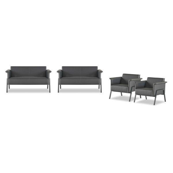 Set Da Studio Grigio Scuro 2X Poltrona In Tessuto 2X Mobile A Due Posti-image