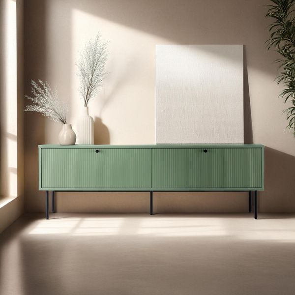 Mobile Tv A 2 Ante In Acciaio E Mdf Decoro 150 Cm Verde Salvia - Oviala Romeo-image
