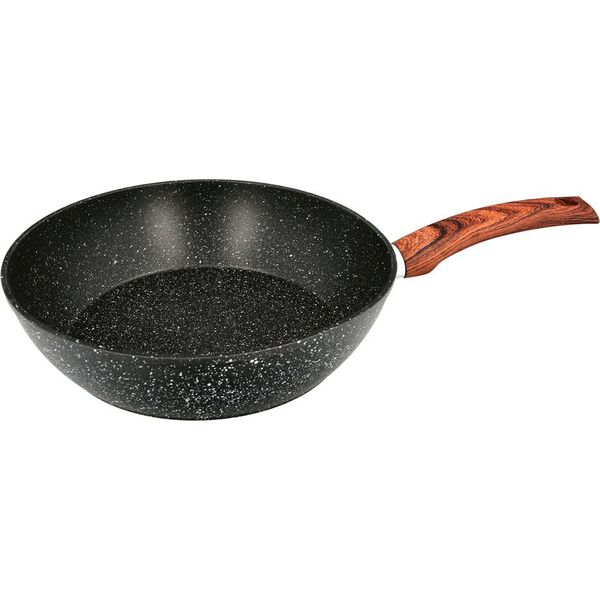 Padella Honda In Alluminio Forgiato Con Rivestimento Antiaderente, Ø 28 X 7,5 Cm. Manico Gommato / 5 Strati / Superficie In Pietra / Per Tutti I Tipi Di Cucina-image