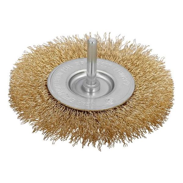 Spazzola Per Trapano In Ottone Wolfpack Linea Profesional. Disco Ø 50 Mm. Nipplo Da 1/4" Spazzola Per Trapano In Filo D'ottone, Spazzola Di Pulizia, Spazzola Di Lucidatura."-image