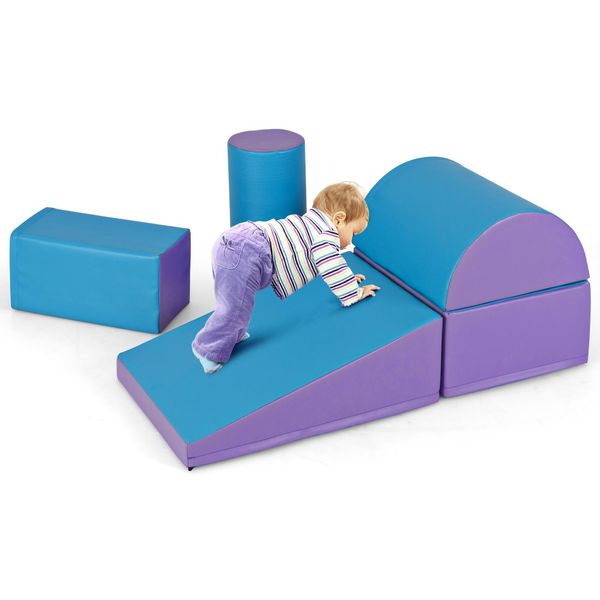 Costway 5 Tlg. Blocchi Da Costruzione In Schiuma, Blocchi Da Costruzione Giganti Per Giocare E Arrampicarsi, Blocchi Da Costruzione In Schiuma Morbida, Blu, Viola-image