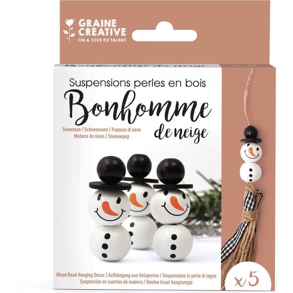 Graine Creative Kit Di Artigianato Con Perline Di Legno Per Pupazzi Di Neve - Decorazione Natalizia - 5 Pezzi-image