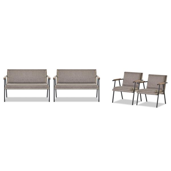 Set Studio Grigio 2X Poltrona Imbottita Di Design A Due Posti 4 Pezzi-image