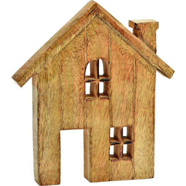 Espositore Haus In Legno Di Mango - Circa 20 X 18 Cm - Decorazione In Colore Naturale-image