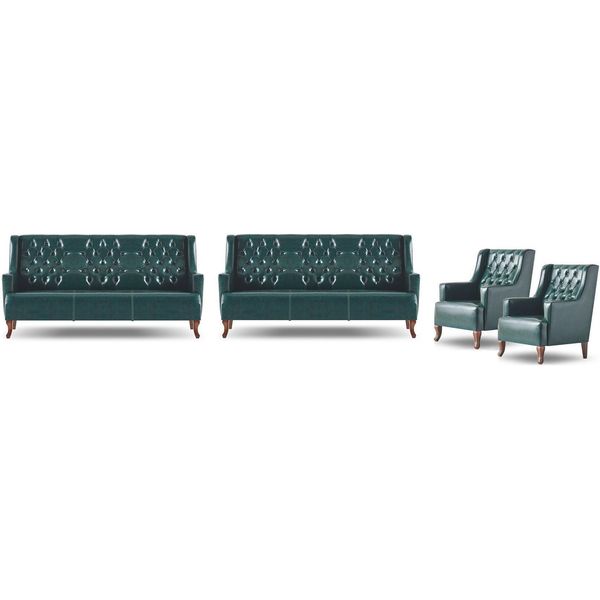 Set Di Divani Chesterfield Classico Set Di Divani 3 Posti In Pelle Verde-image